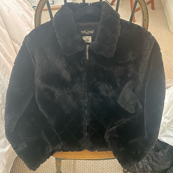 Not Fur Real by Duffel | Women’s Black Diamond Faux Fur Jacket - Picture 2 of 6